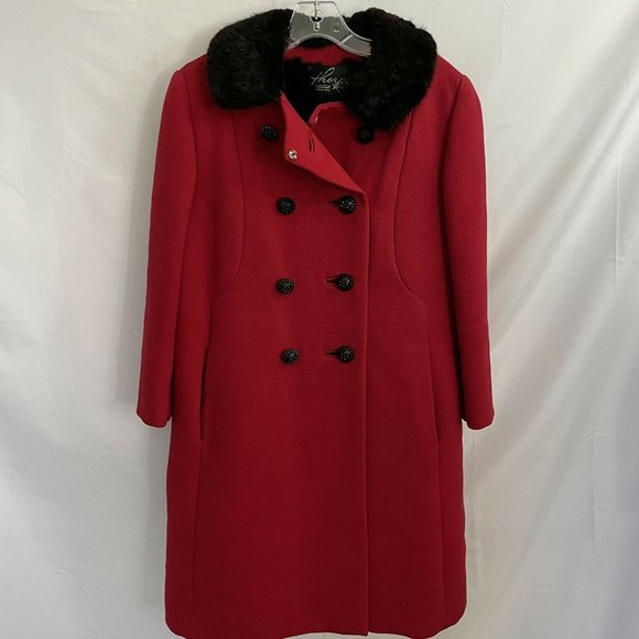 Vintage Thorpe Fur Mink Lined Red Peacoat Coat S/M Classic Jackie O